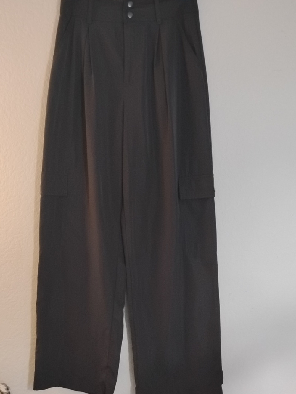 bp Satin Finish Black High-Waist Wide Leg Cargo Trousers
